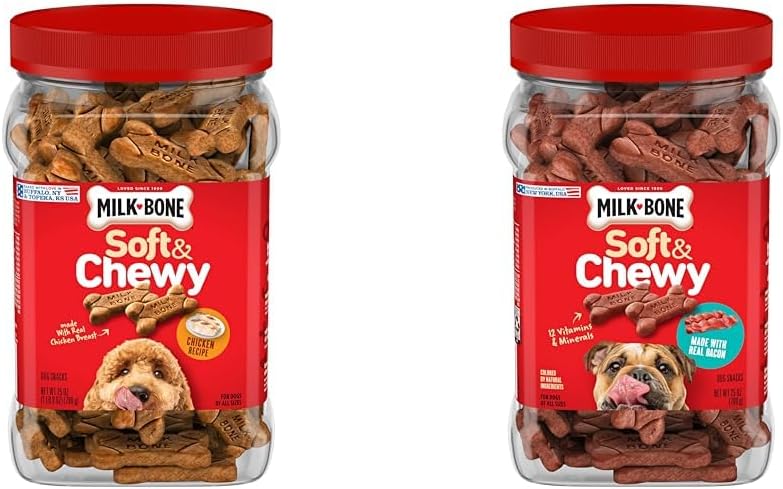 Milk-Bone Soft & Chewy Dog Treats, Made with Real Beef & Filet Mignon, 25 Ounce Canister