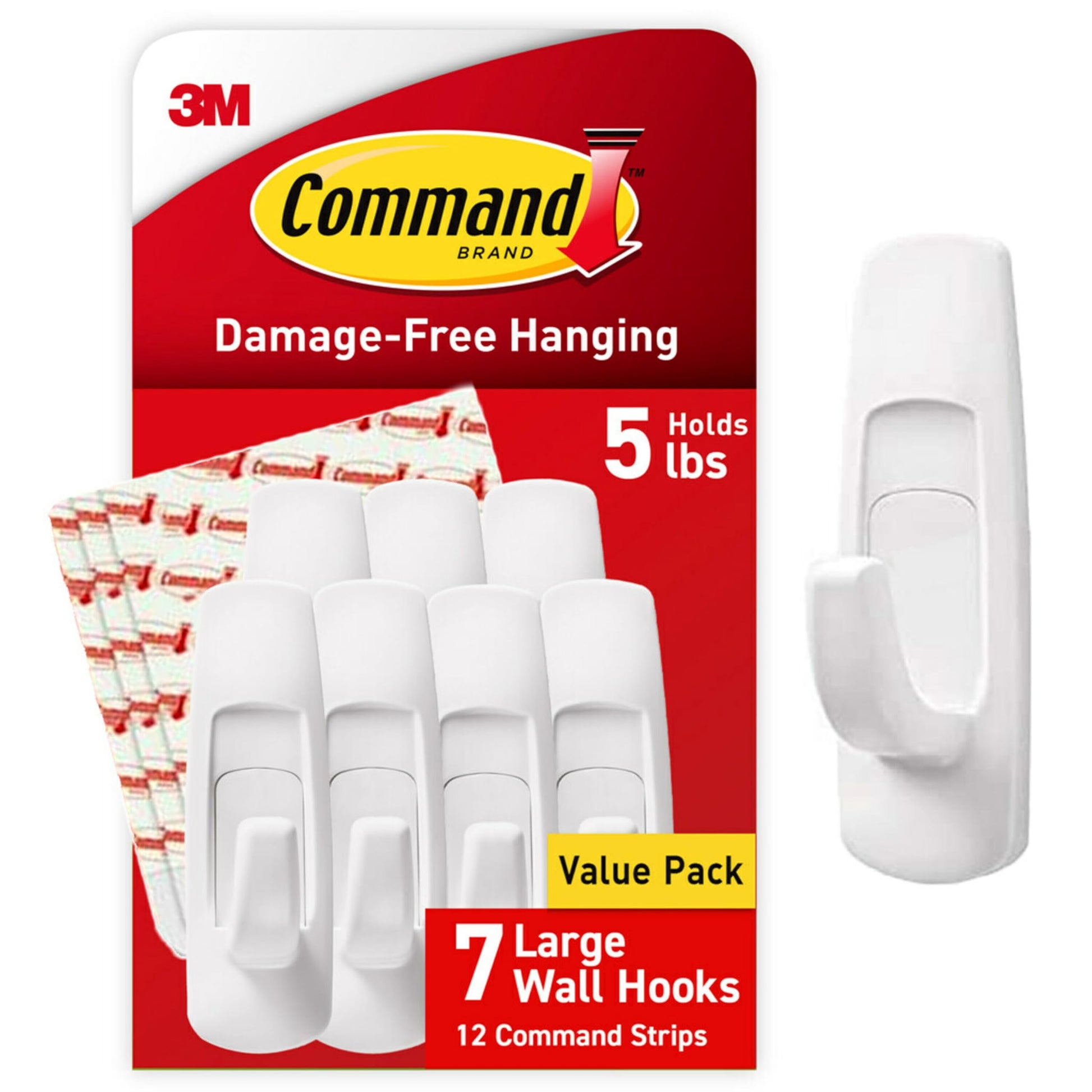 Large Utility Hooks, 7-Hooks, 12-Strips, Organize Damage-Free