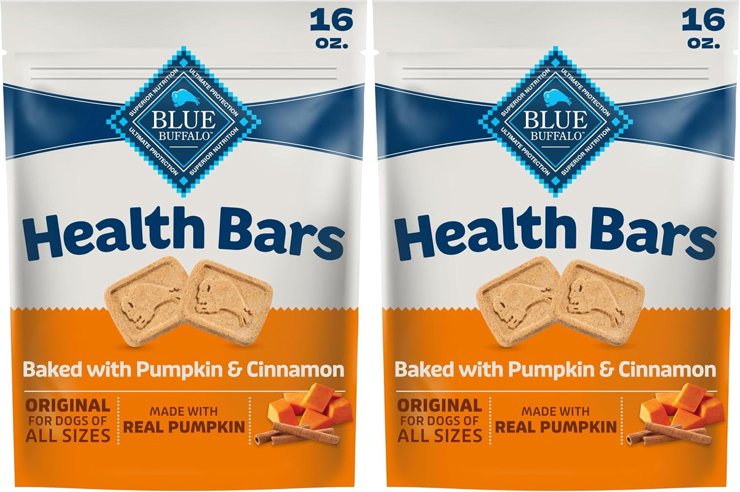 Blue Buffalo Health Bars Pumpkin & Cinnamon Crunchy Dog Biscuits, Oven-Baked with Pumpkin & Natural Ingredients, Healthy Dog Treats with No Artificial Flavors or Preservatives, 16 oz.