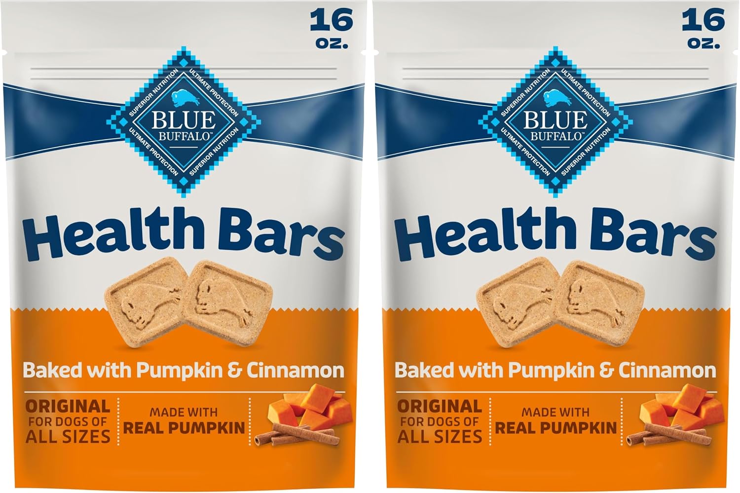 Blue Buffalo Health Bars Pumpkin & Cinnamon Crunchy Dog Biscuits, Oven-Baked with Pumpkin & Natural Ingredients, Healthy Dog Treats with No Artificial Flavors or Preservatives, 16 oz.