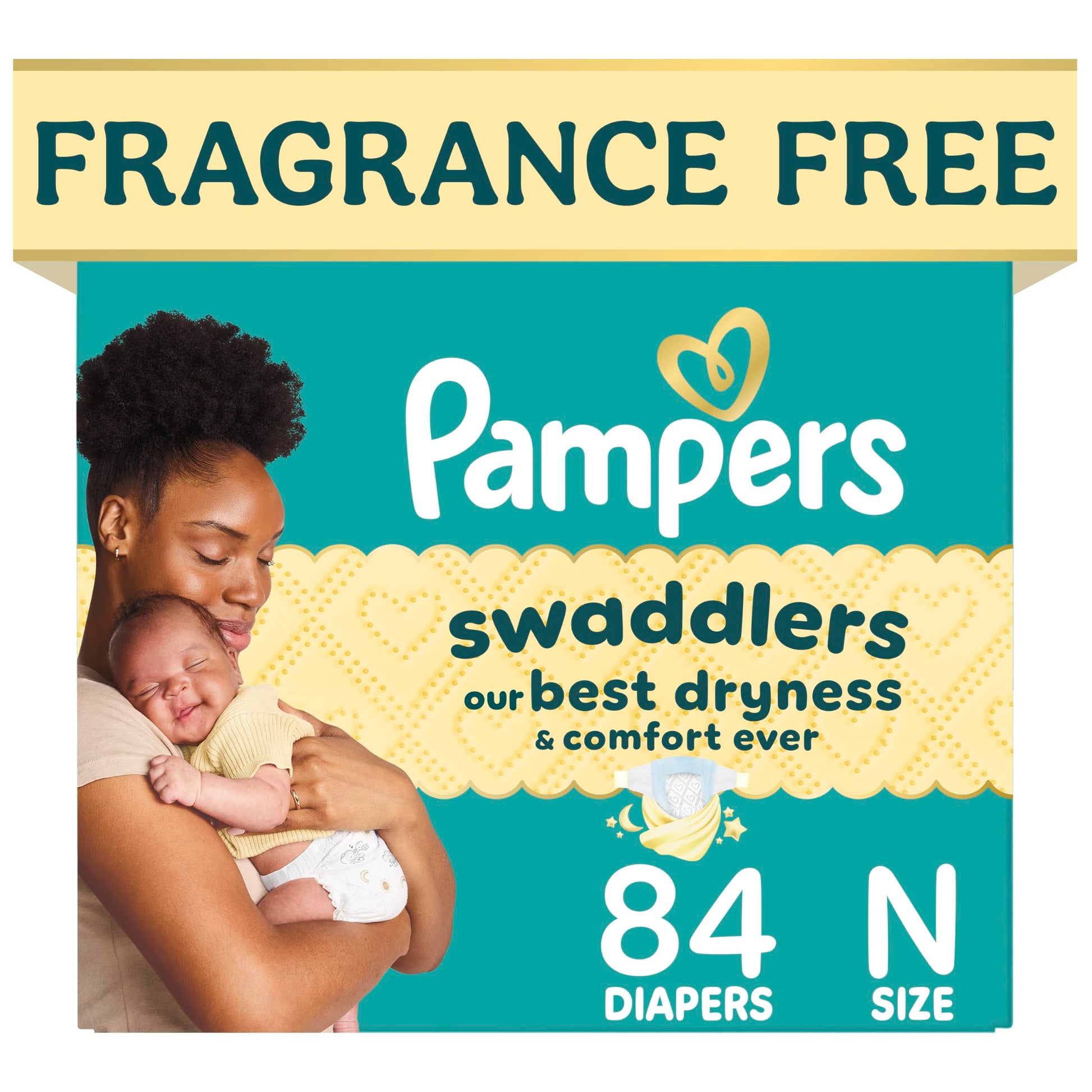 Pampers Swaddlers Newborn Diapers, Size Newborn (10 lbs), 84 Count, Fragrance Free, Hypoallergenic, Absorbent, Pediatrician Recommended, Skin Safe